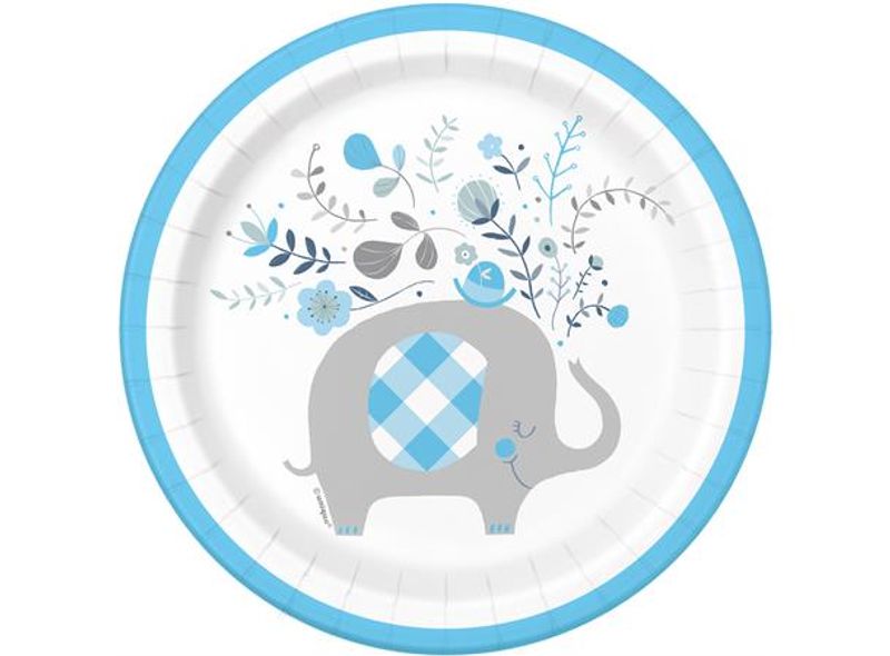 Blå Elefant Floral Papptallerken 8-pk 17,1cm