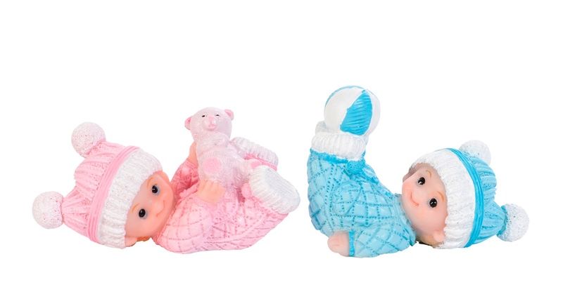 Babyfigur Liggende Lyseblå 7,1cm