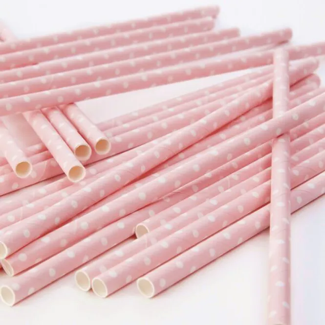 Hovedbilde Papirsugerør Hvit Dots Rosa 10-pk
