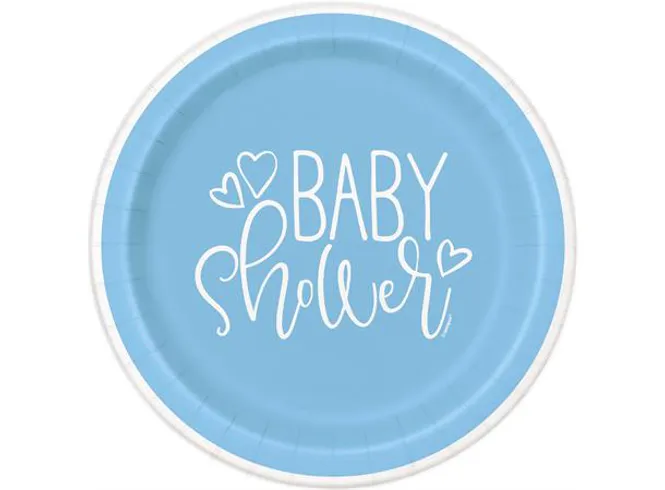 Hovedbilde Blå hjerte Baby Shower 8 Runde tallerkener i papp ...