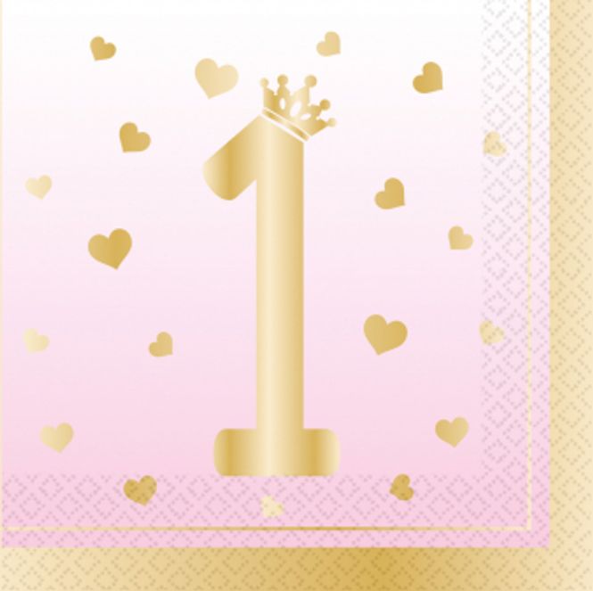 Hovedbilde Servietter 1st Birthday Rosa 16pk