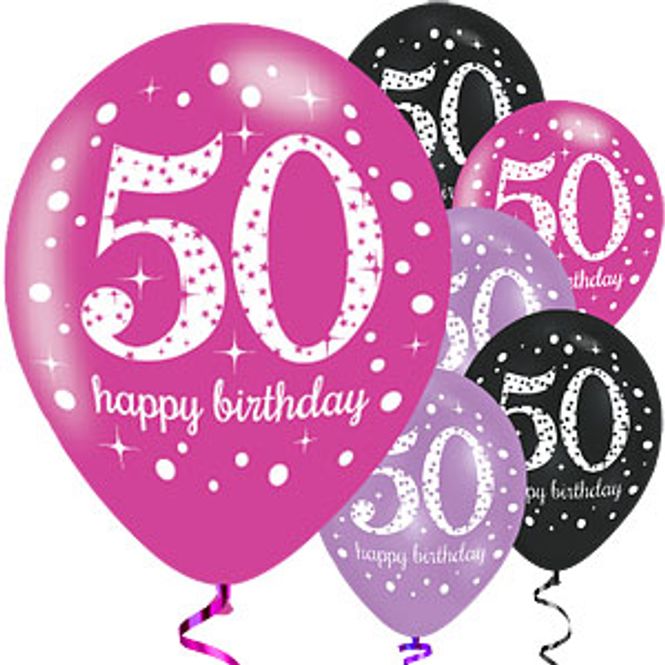 Hovedbilde Ballonger 50 år Sort/Lilla/Rosa 6-pk