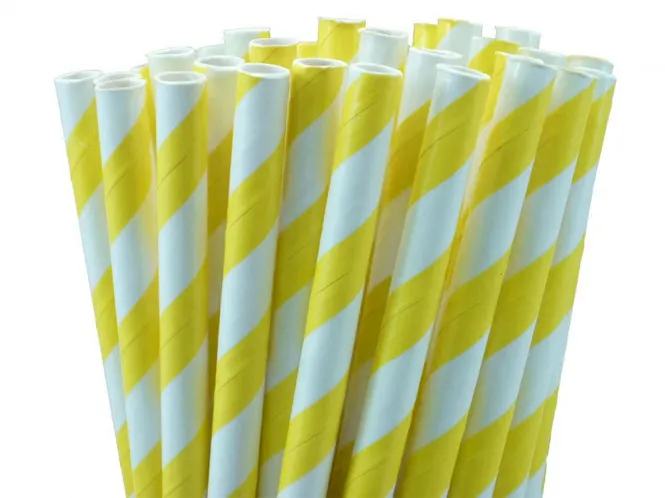 Hovedbilde Papirsugerør Stripet Gul 10-pk