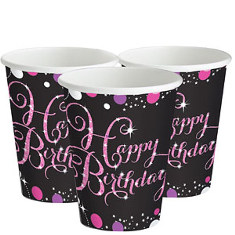 Happy Birthday Pappkrus Rosa 8-pk