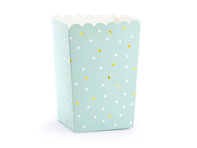 Hovedbilde Boks Til Godsaker Lys Blå Gull og Hvit Dots 6-pk