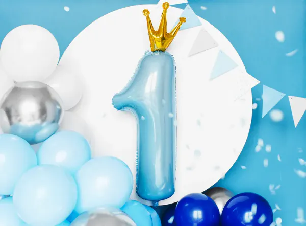 Hovedbilde Folieballong 1 år med krone blå
